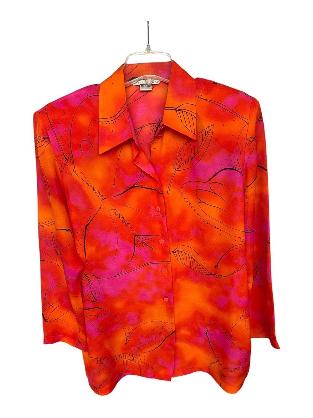 Peter Nygard Orange and Pink Abstract Silk Button-Down Shirt
